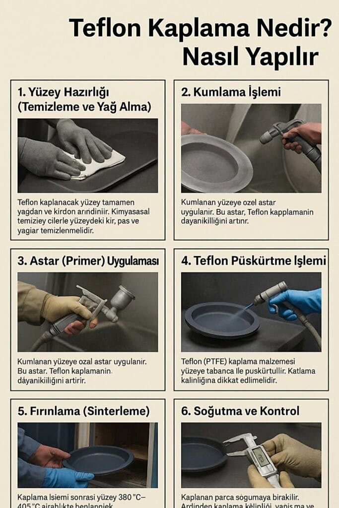 Teflon kaplama işlemi adım adım – yüzey hazırlığı, püskürtme ve fırınlama süreci